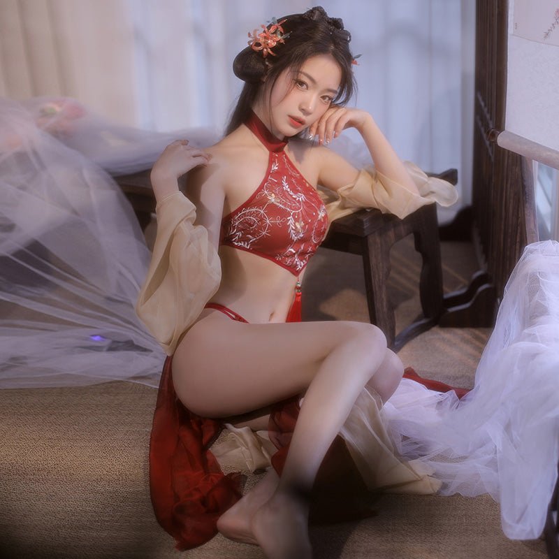 国潮绣花肚兜纱裙套装 古风 霏慕