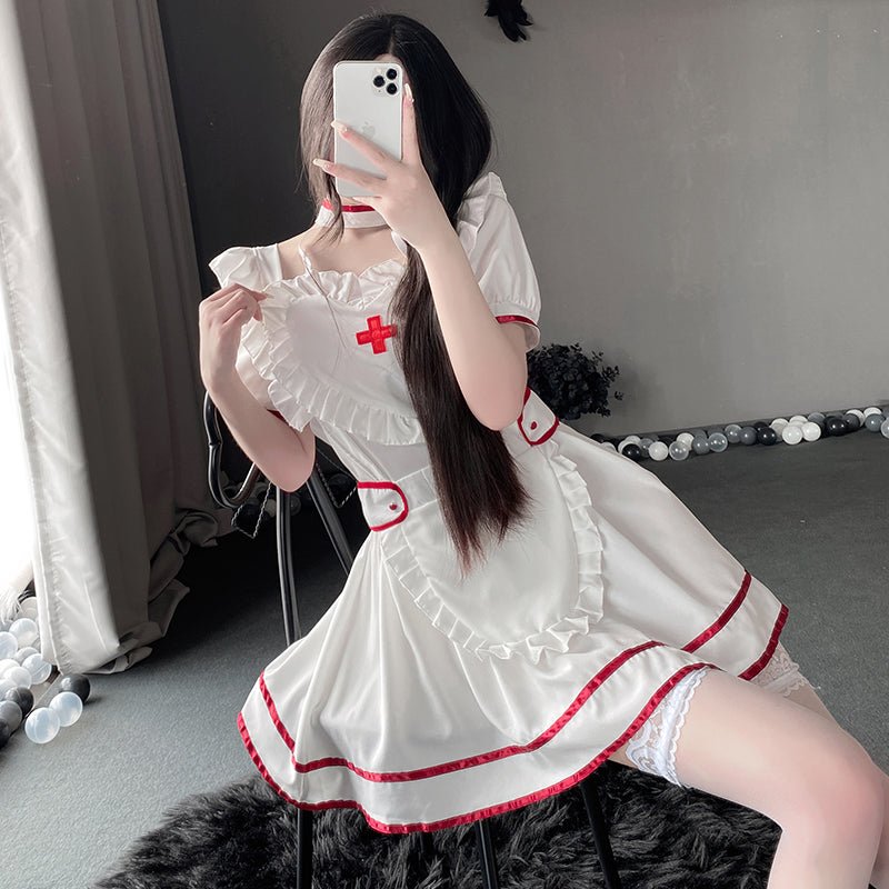 甜心俏护士木耳花边裙 护士 LLT