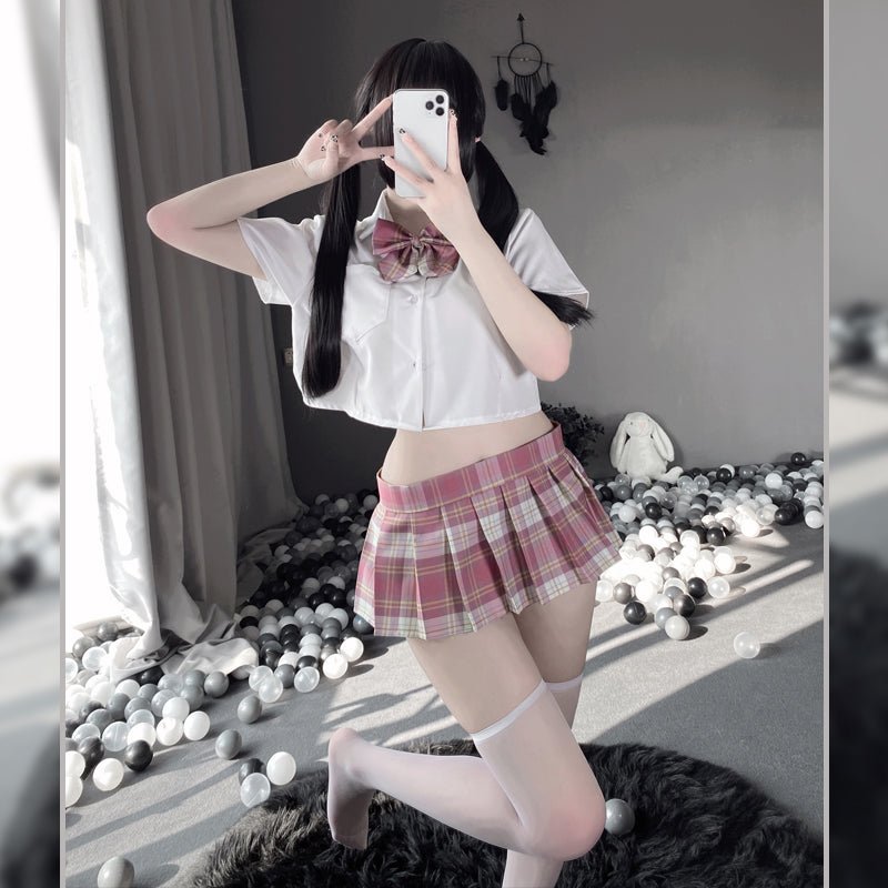 甜辣半露胸JK制服套装 JK LLT 树莓红