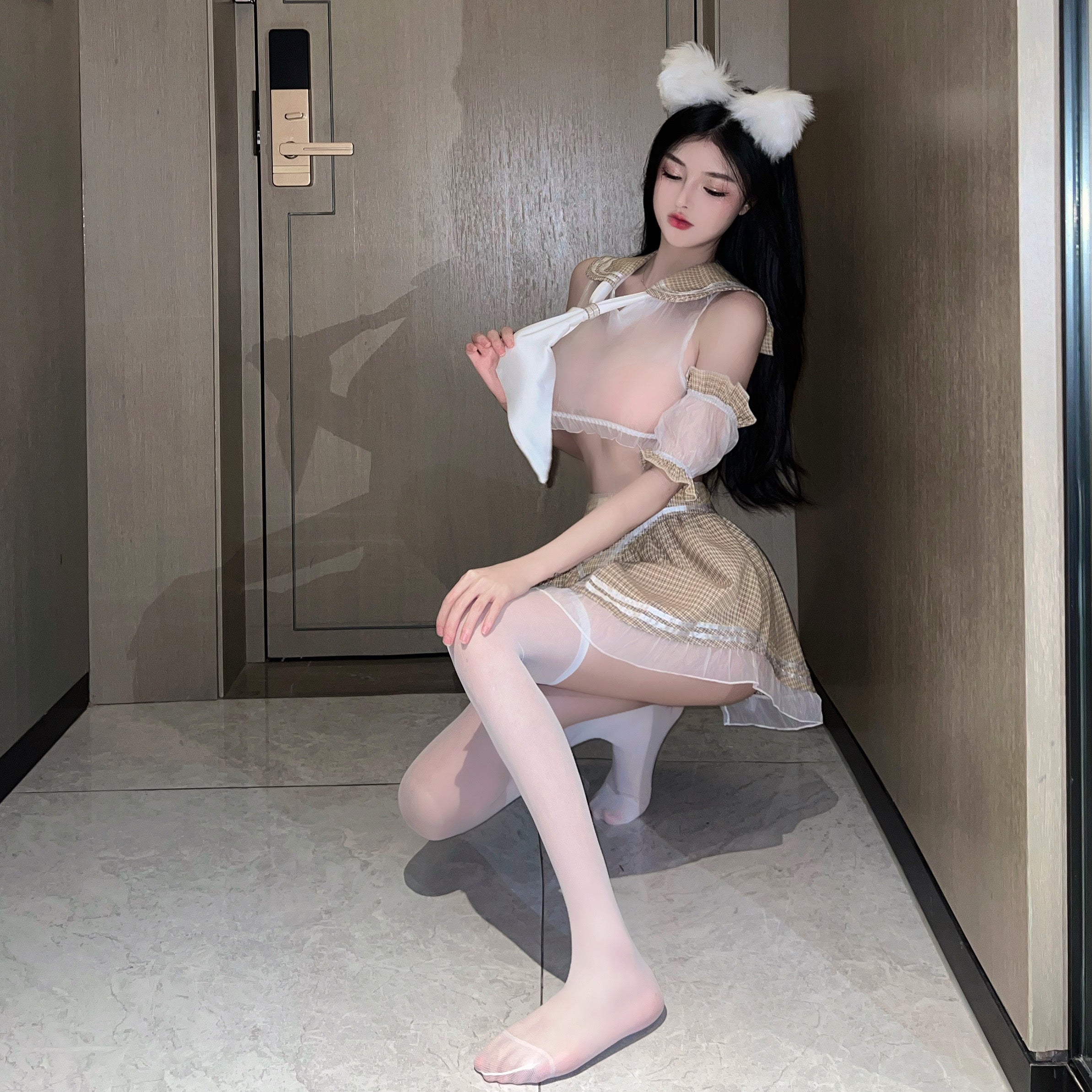 俏皮小学妹薄纱透视分体装 JK LLT