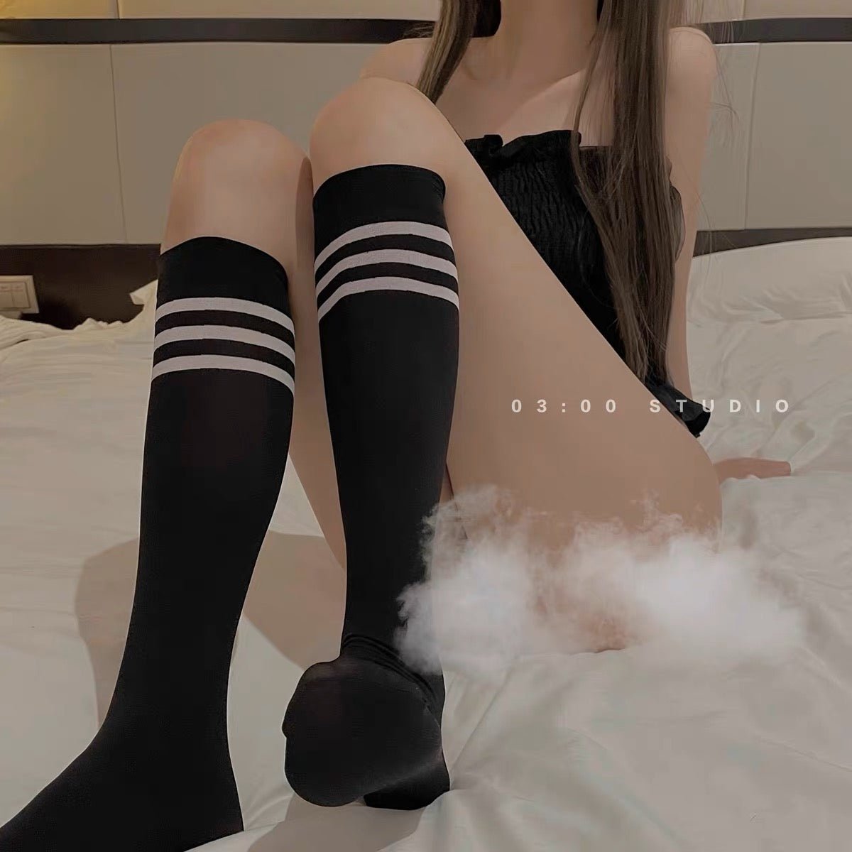 日系JK半筒高弹力小腿袜 情趣丝袜 瑰若 黑色