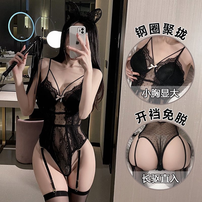 波点网纱马甲式连体衣 连体衣 瑰若