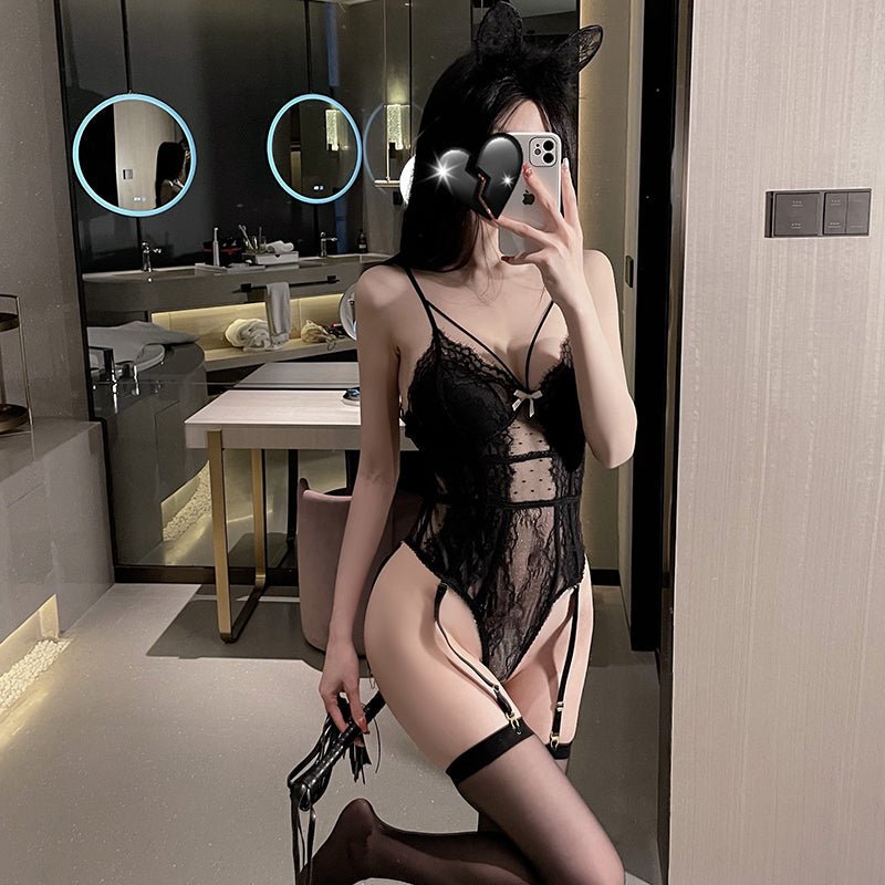 波点网纱马甲式连体衣 连体衣 瑰若