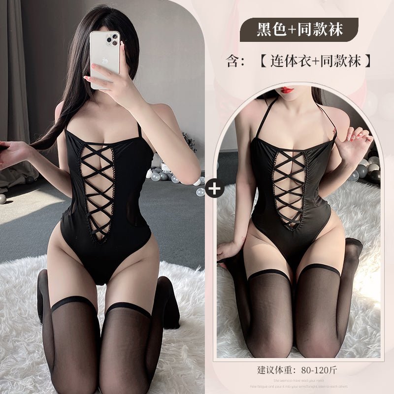 交叉绑带修身连体衣 连体衣 LLT 黑色