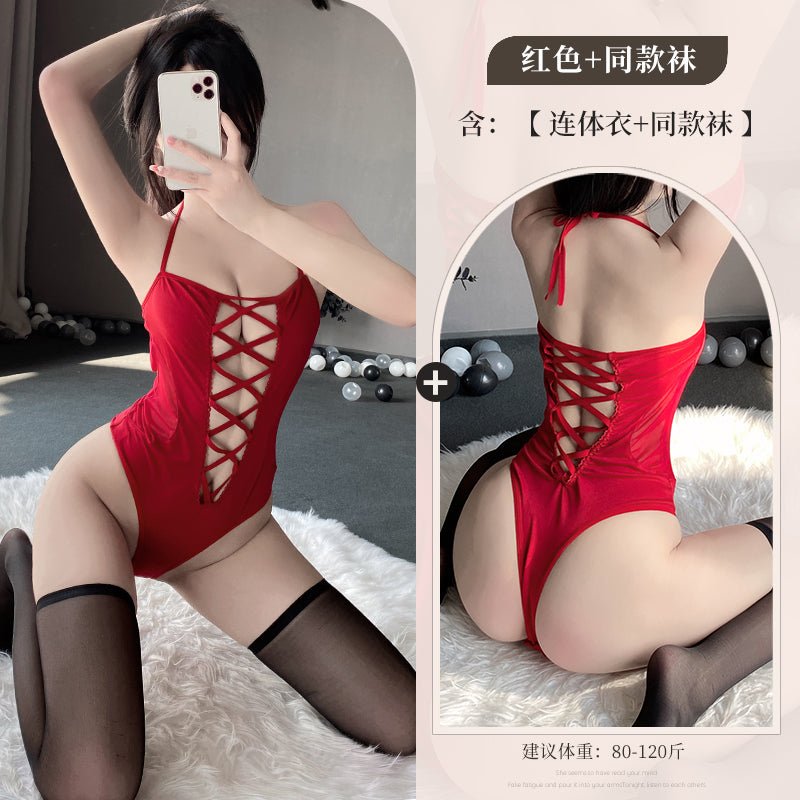 交叉绑带修身连体衣 连体衣 LLT 红色