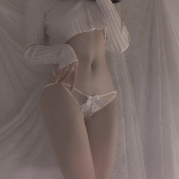开裆交叉细带蝴蝶结内裤 情趣内裤 雪霏梦 白色