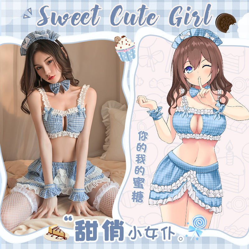 清新蓝格子甜心女仆装 女仆 霏慕