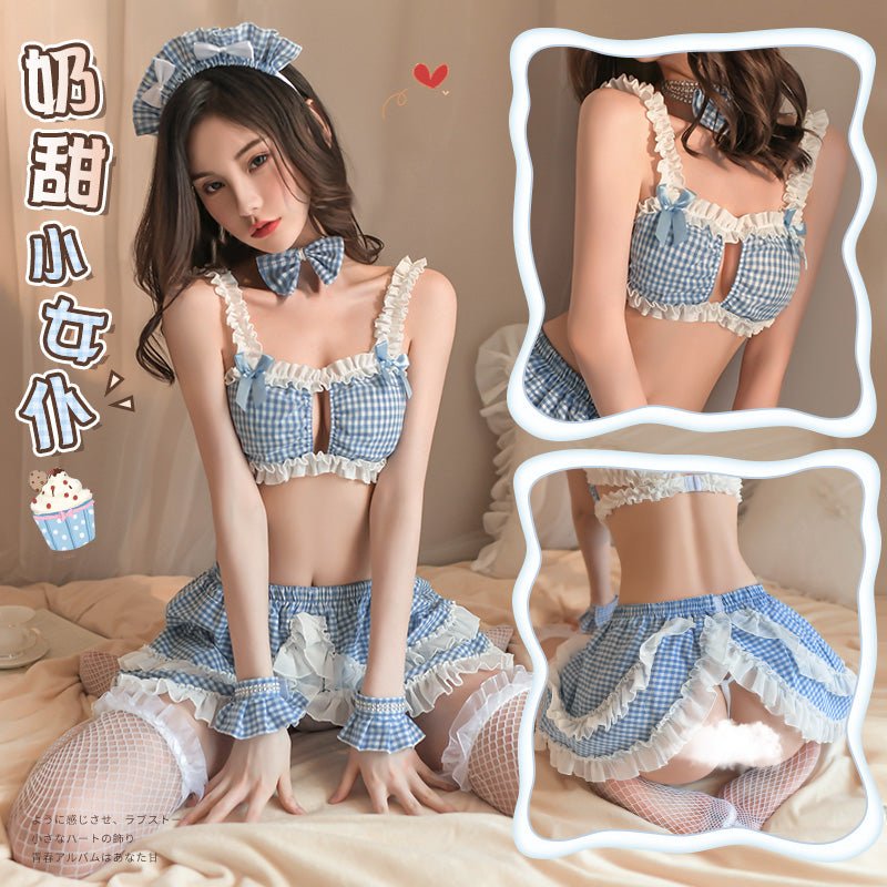 清新蓝格子甜心女仆装 女仆 霏慕
