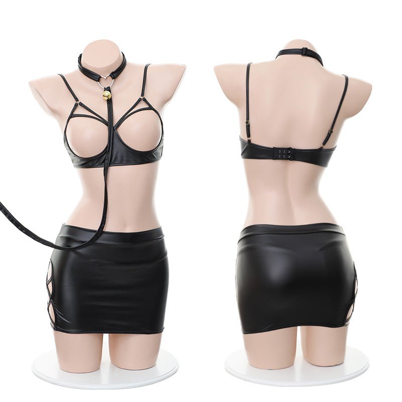 束缚镂空露胸漆皮秘书装 OL 霏慕