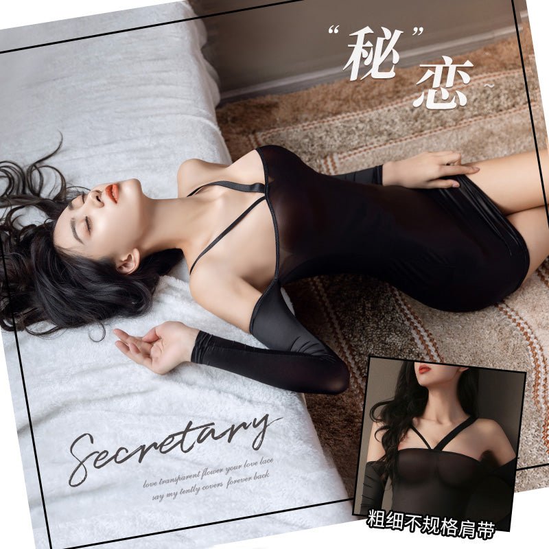 抹胸露肩长袖秘书连衣裙 OL 霏慕