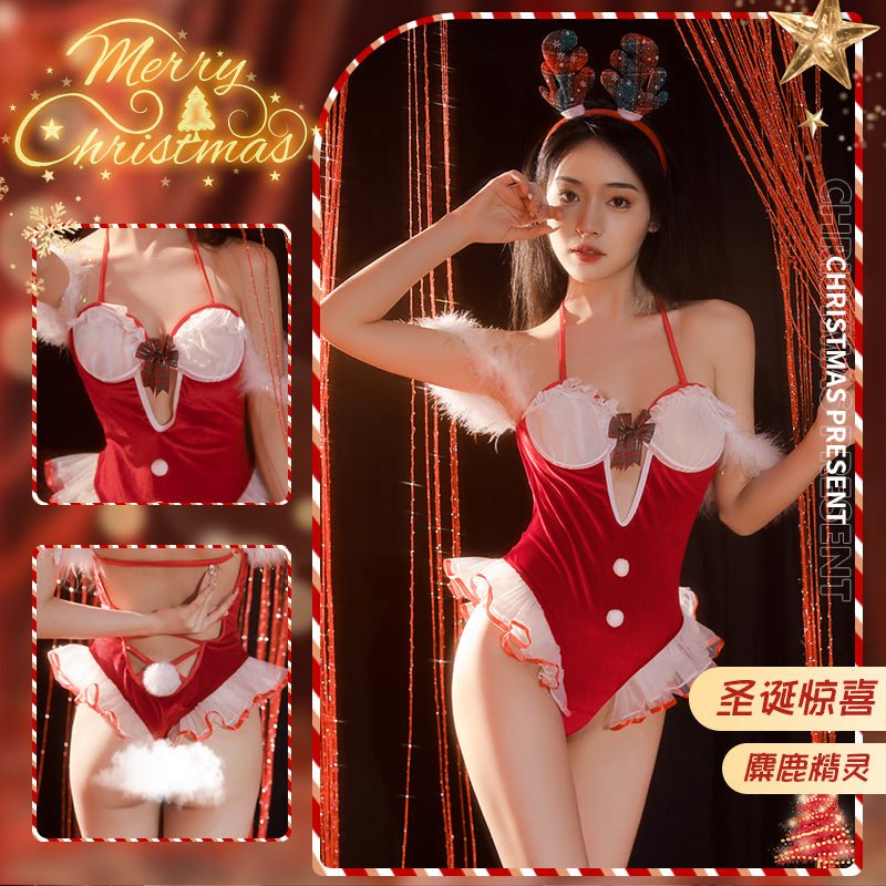圣诞钢圈托胸开档连体衣 圣诞 霏慕