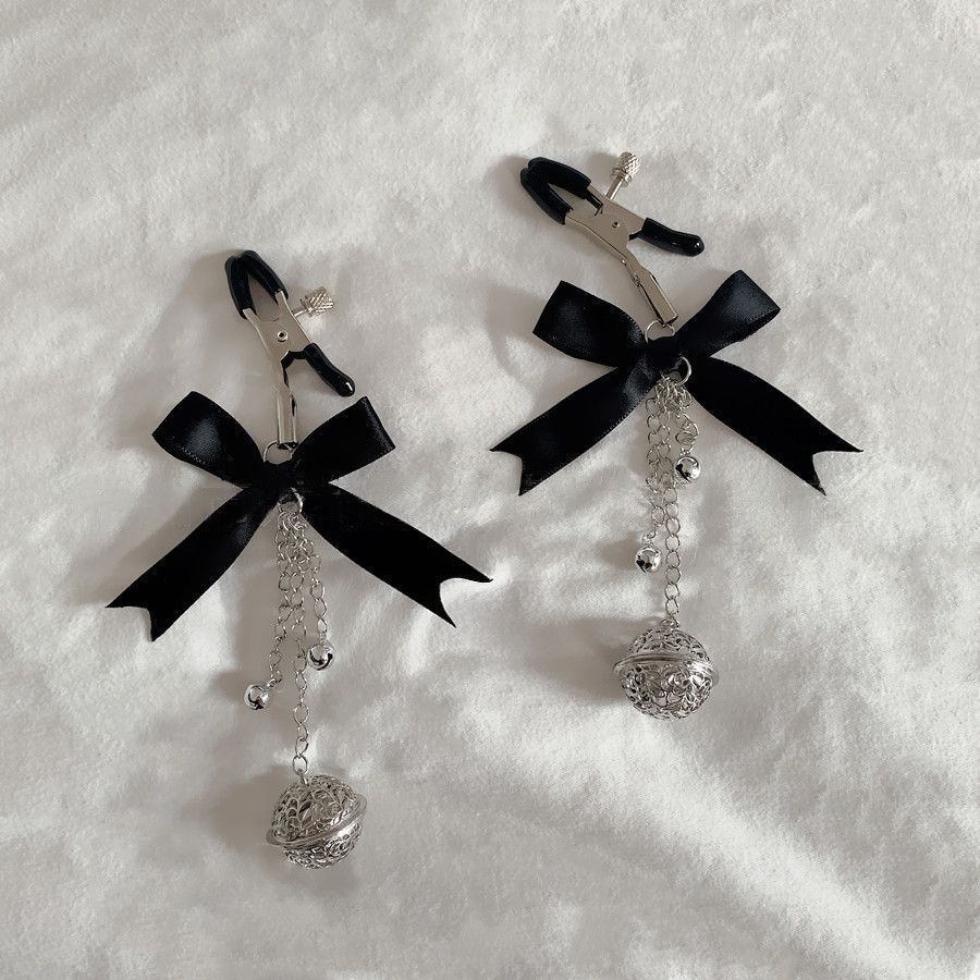 情趣手作蝴蝶结铃铛乳夹 配饰 羞羞 黑色