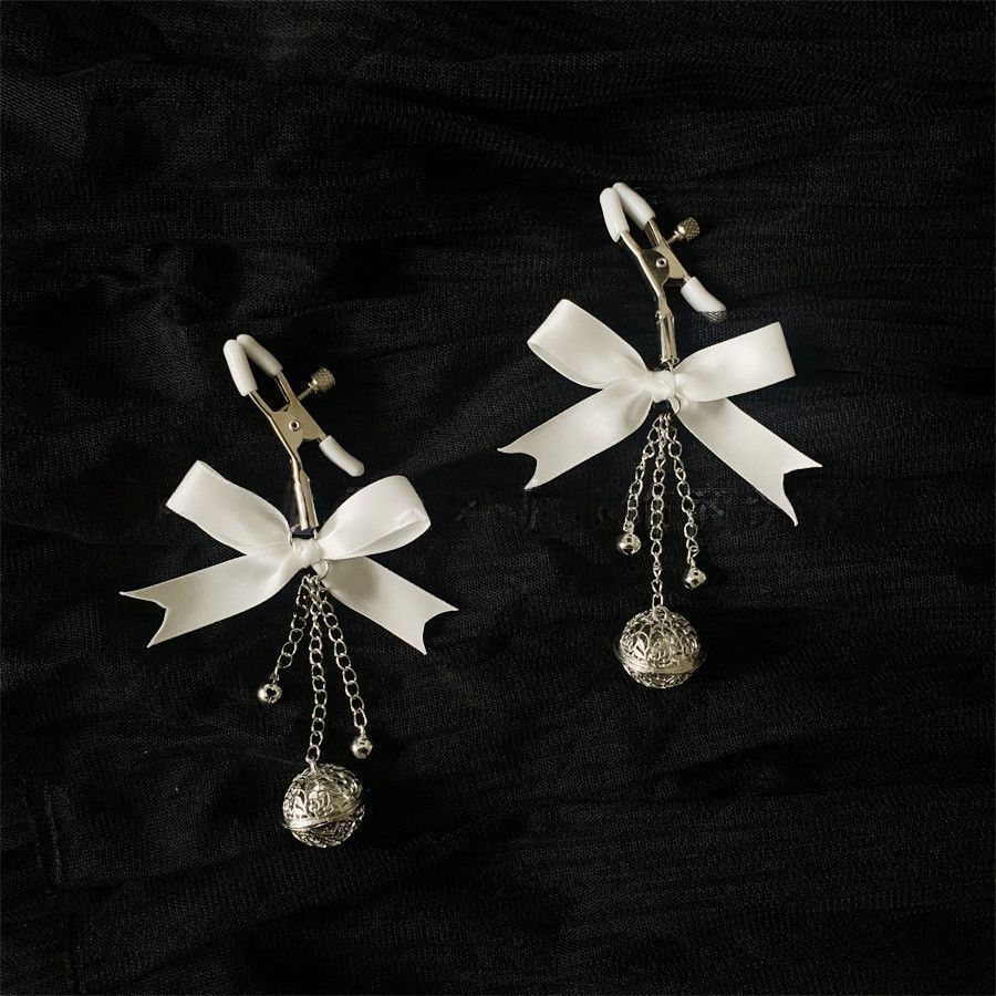 情趣手作蝴蝶结铃铛乳夹 配饰 羞羞 白色