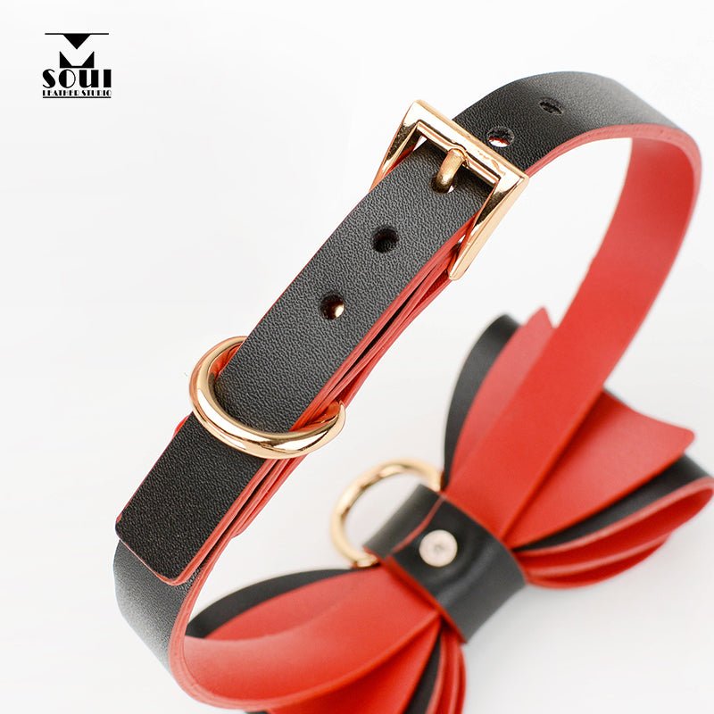蝴蝶结优质PU皮牵引绳项圈 项环 MSOUL