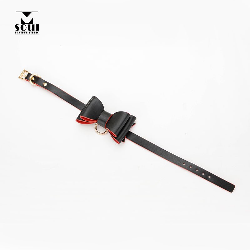 蝴蝶结优质PU皮牵引绳项圈 项环 MSOUL