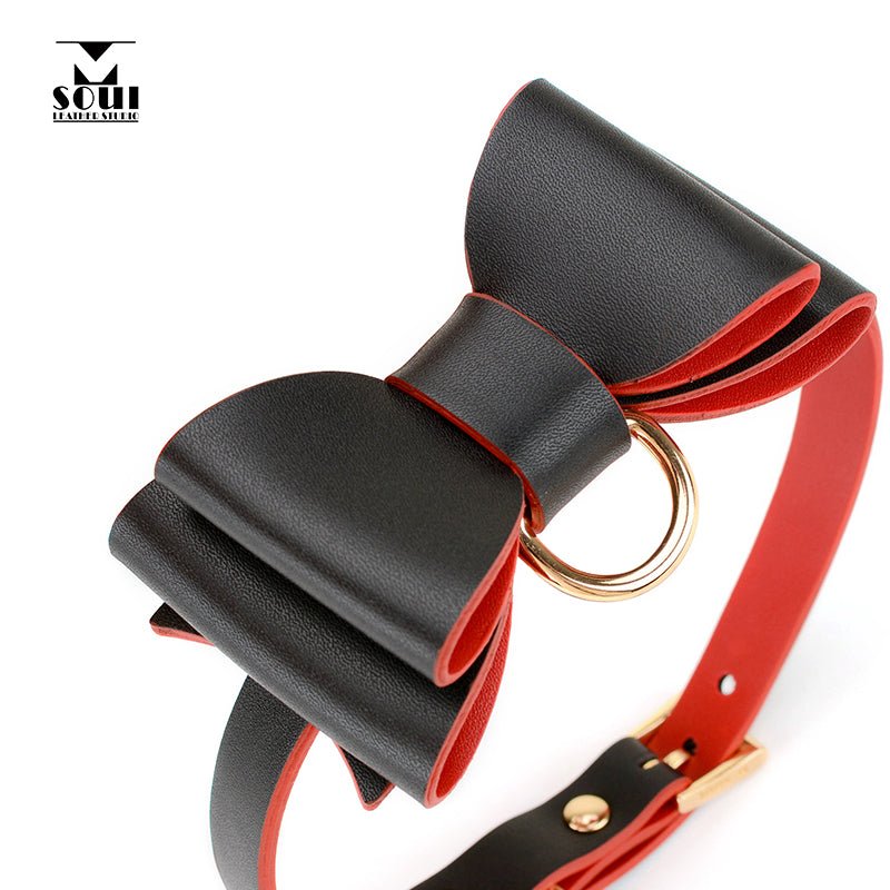 蝴蝶结优质PU皮牵引绳项圈 项环 MSOUL