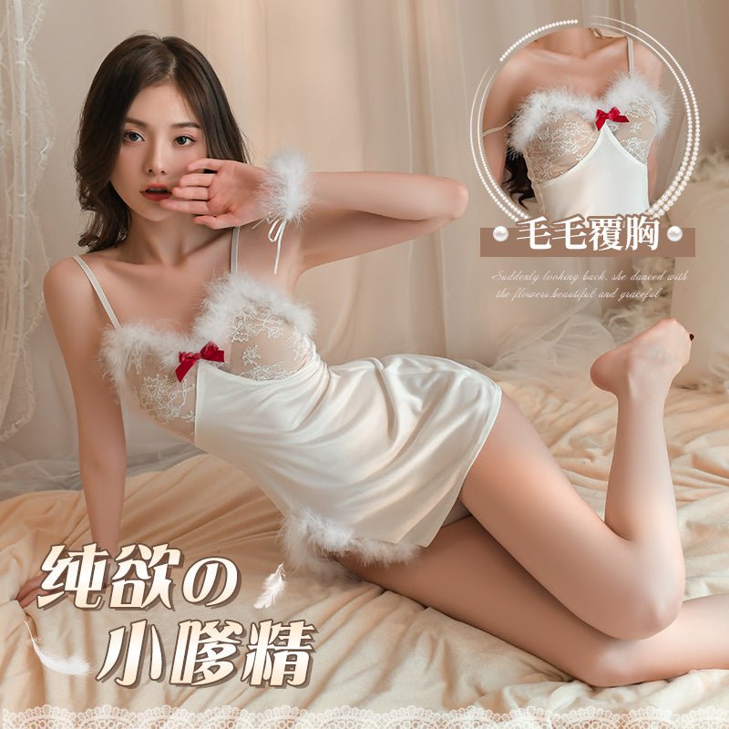 纯欲毛毛蕾丝透胸连衣裙 睡裙 霏慕