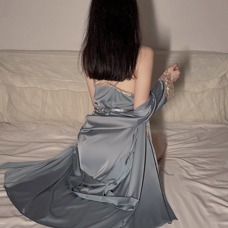 刺绣蕾丝侧开叉冰丝睡裙 睡裙 瑰若