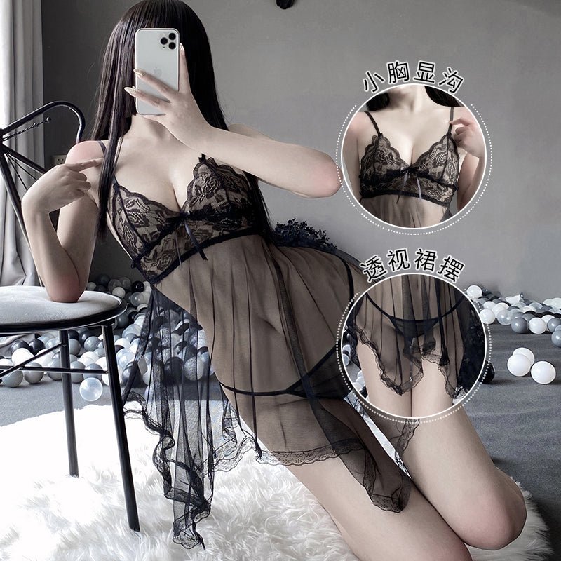 玫瑰刺绣网纱透视吊带睡裙 睡裙 LLT