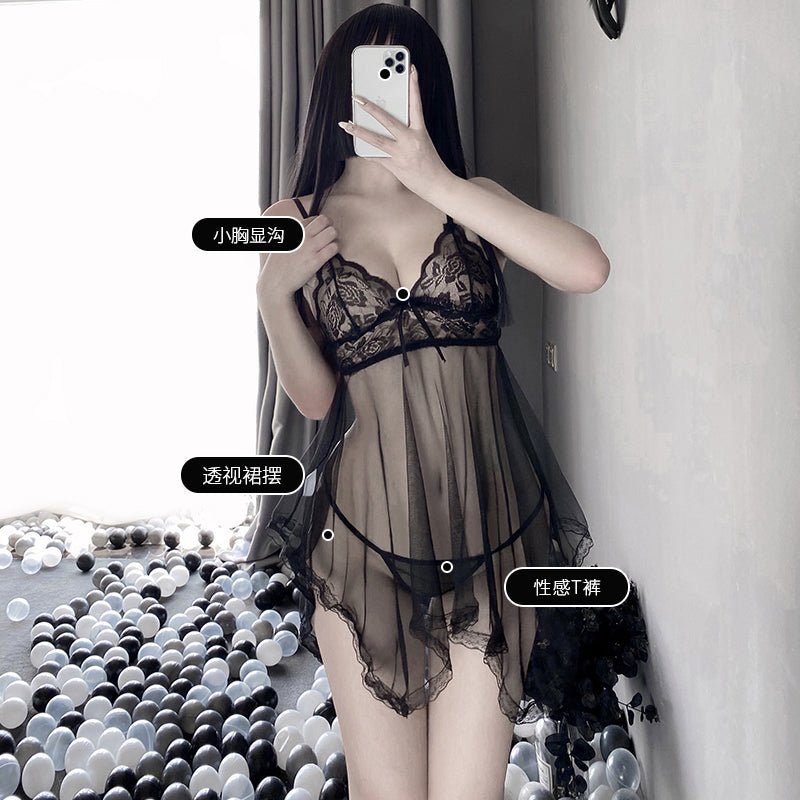 玫瑰刺绣网纱透视吊带睡裙 睡裙 LLT