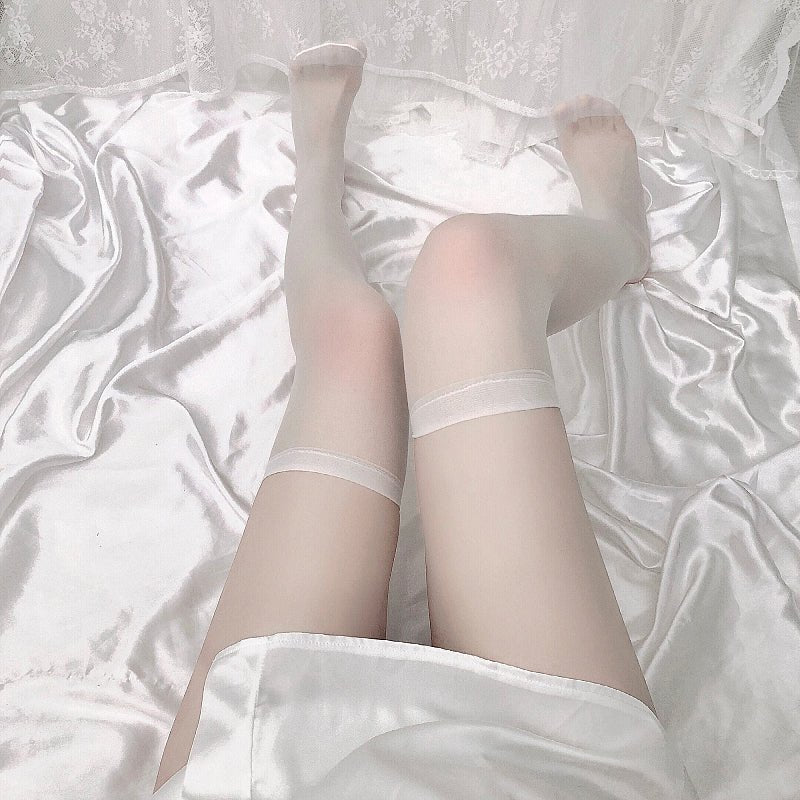 性感长筒过膝丝袜 情趣丝袜 蜜桃 白色