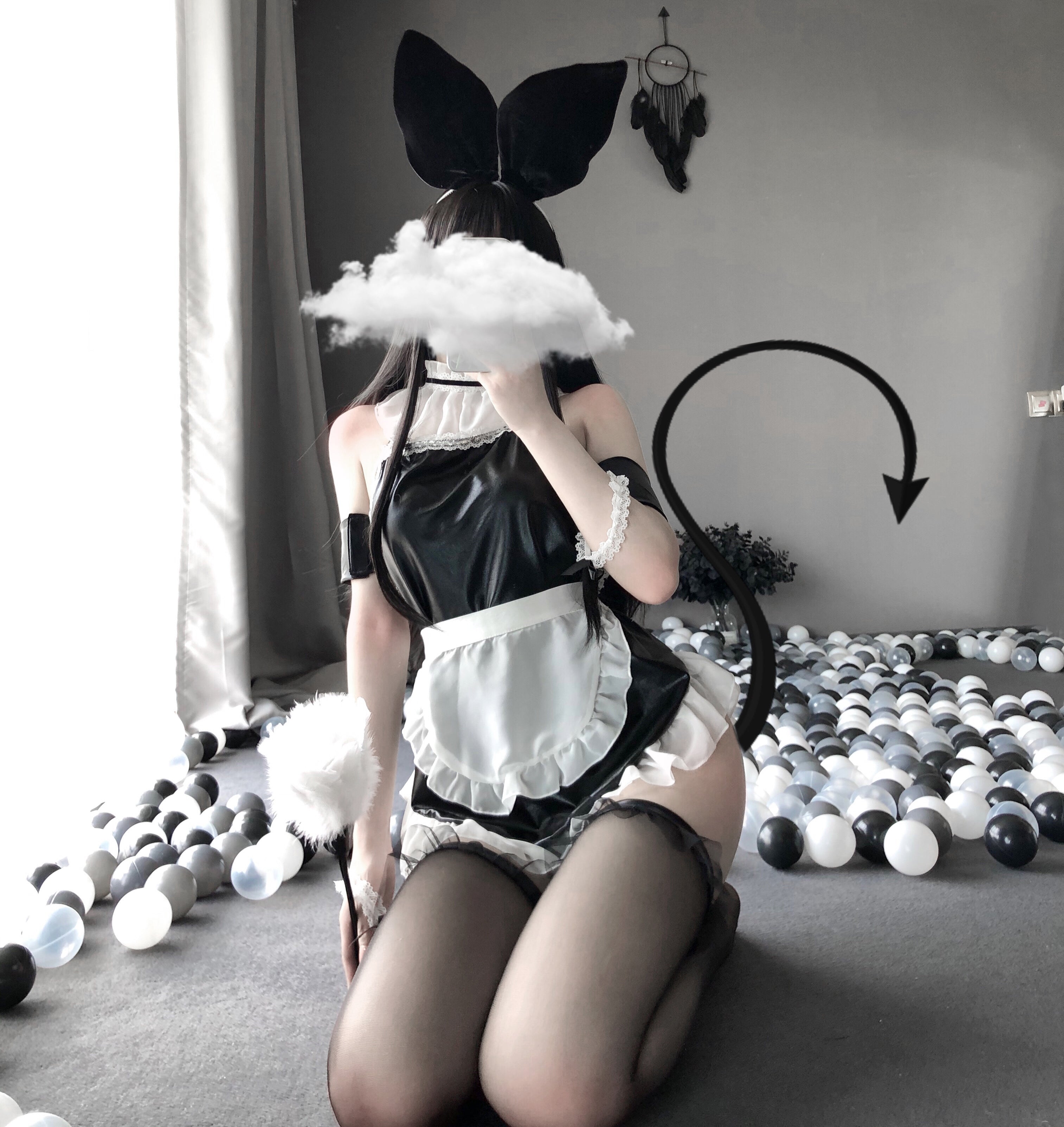 软皮性感萌兔女仆制服 兔女郎 LLT 黑色+同款丝袜