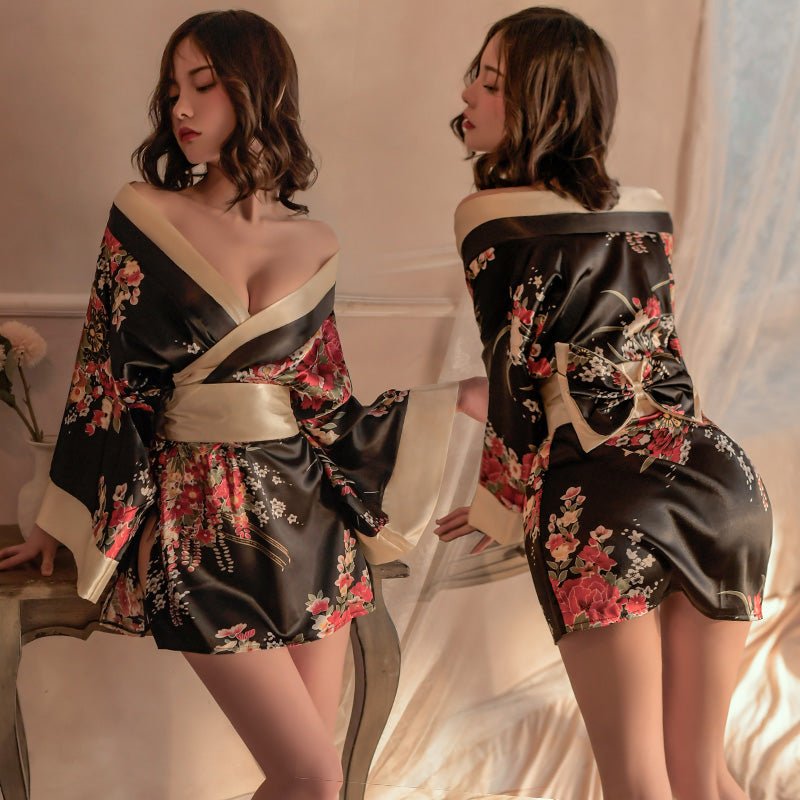 日系印花宽袖和服 和服 霏慕 黑色