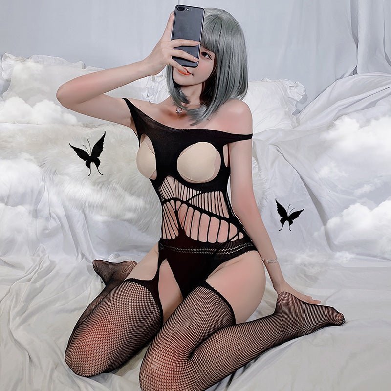 性感爆乳开裆连身袜 网衣 霏慕