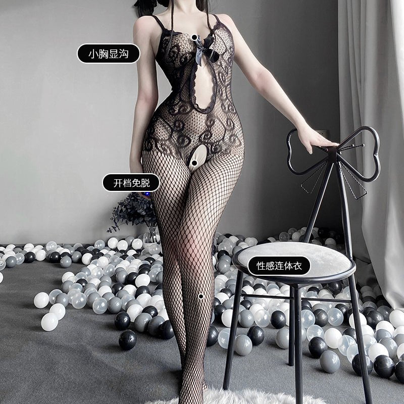 魅惑蝴蝶结提花连身网衣 网衣 LLT