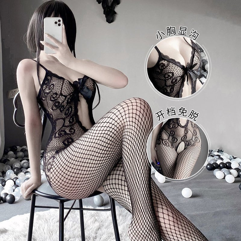 魅惑蝴蝶结提花连身网衣 网衣 LLT
