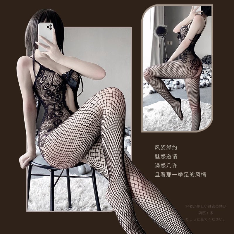 魅惑蝴蝶结提花连身网衣 网衣 LLT