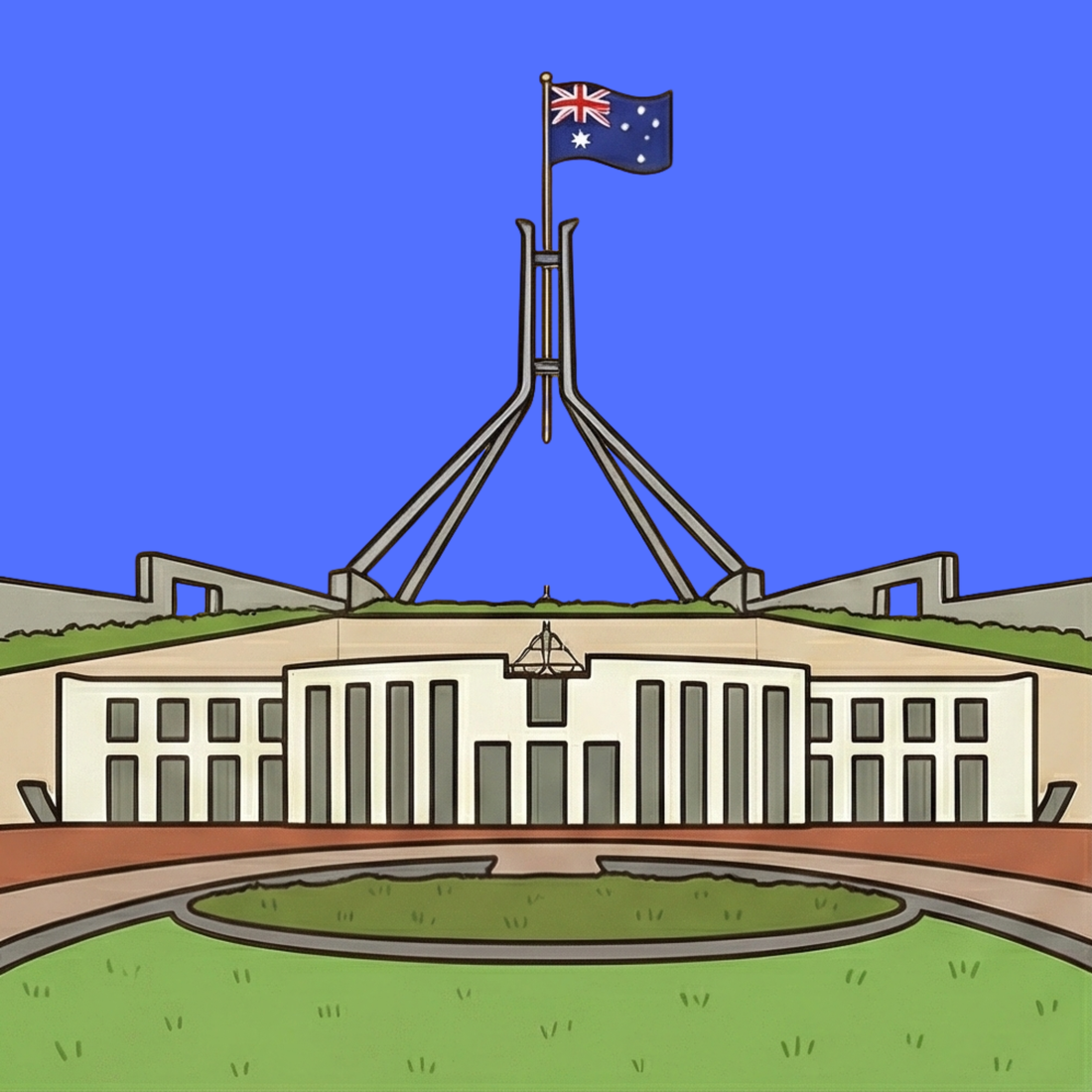 堪培拉国会大厦插画，象征首都标志性建筑