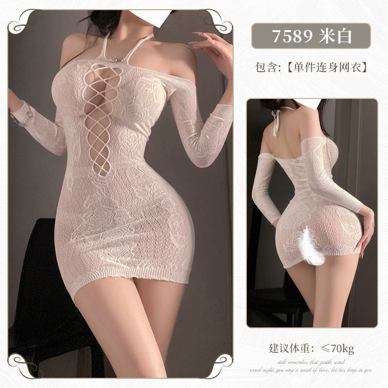 霏慕玫瑰私语镂空连身袜 霏慕 白色