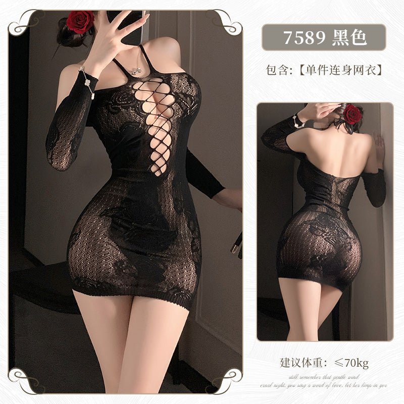 霏慕玫瑰私语镂空连身袜 霏慕 黑色