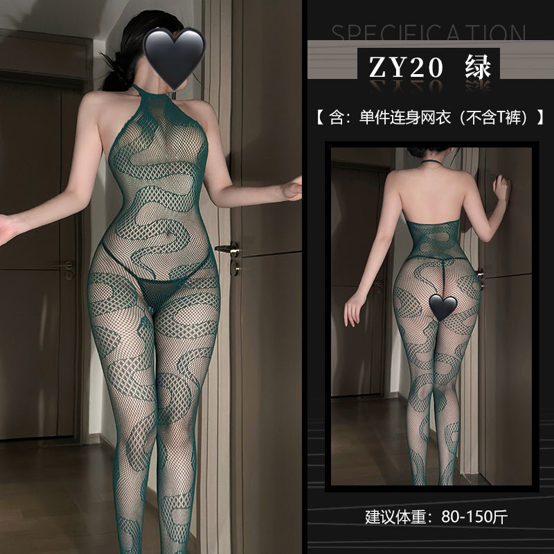 霏慕蛇来运转连身网袜 霏慕 绿色