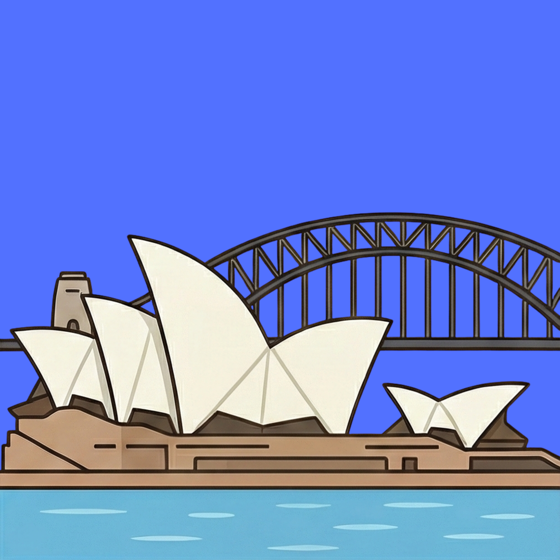 悉尼歌剧院与海港大桥插画，代表悉尼地标景色