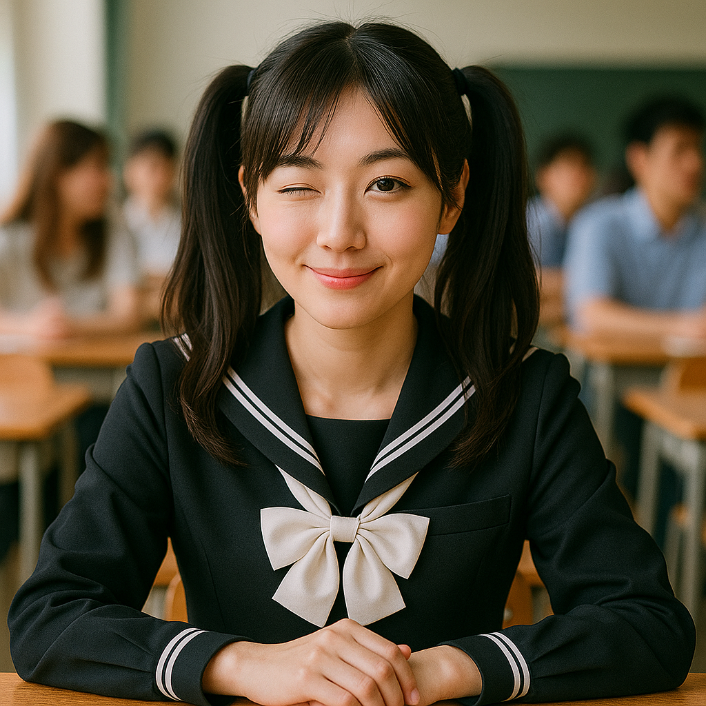 教室场景中女性穿学生风服饰的青春生活主题照片