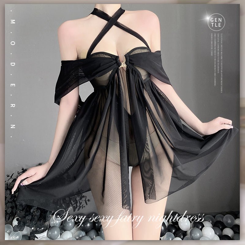 日系萝莉交叉吊带睡裙 睡裙 LLT 黑色  